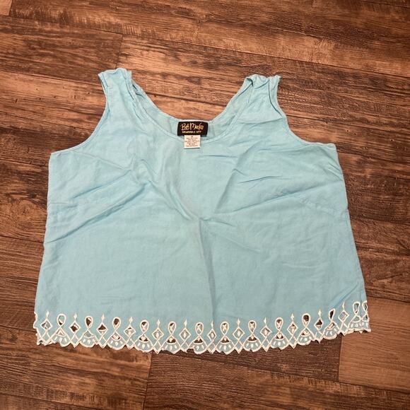 Bob Mackie Linen Blend Sleeveless Blouse 1X Blue Eyelet Hem - Picture 1 of 3